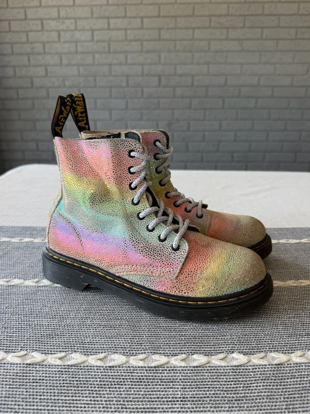 Dr. Martens 1460 Pascal Rainbow Iridescent Lace Up Boots Juniors Girls Size 2